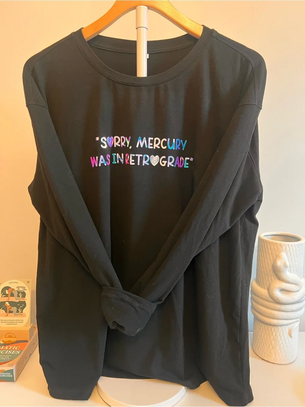 Women’s L Black Graphic Tee with Holographic Lettering